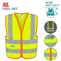 فيزت عاكس للسلامة  لون أصفر فسفوري، XL، مع شريط عاكس ومعيار EN471 من توتال (TSP63XL)