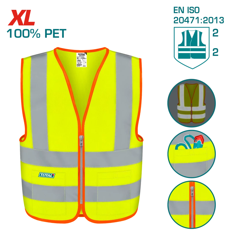 TOTAL Reflective Safety Vest Fluorescent Yellow, EN471 Class 2, XL (TSP63XL) - Total