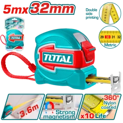 TOTAL Steel Measuring Tape 5m x 32mm – Magnetic Hook (TMT80532M)