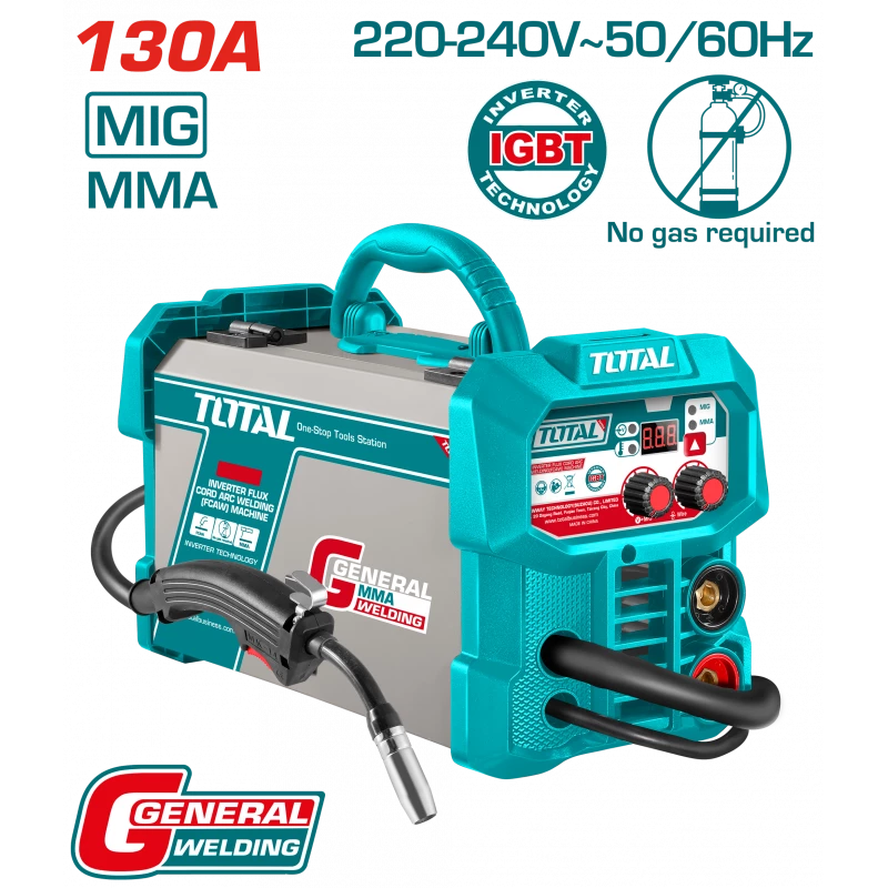 TOTAL Inverter Flux Core Arc Welding Machine 130A (FCAW) No Gas Required (TFC13018) - Total