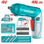 TOTAL 4V Cordless Screwdriver Kit, Adjustable Handle, 23-Piece Bit Set - Total