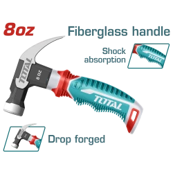 TOTAL Mini Claw Hammer, 220g (8oz), Model THCH61008D, Drop-Forged Carbon Steel, Fiberglass Handle, Lightweight for DIY & Precision Tasks