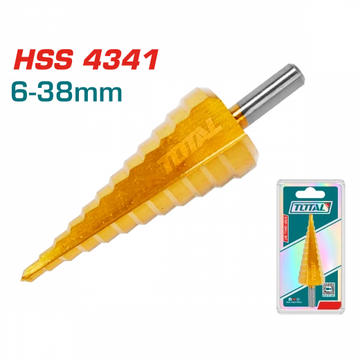 TOTAL 6-38mm HSS Step Drill Bit with Titanium Finish TOTAL 6-38mm HSS Step Drill Bit with Titanium Finish