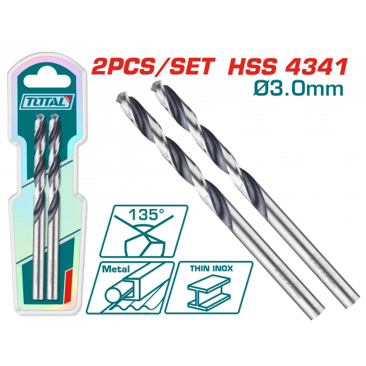 طقم 2قطعة HSS 4341 ريش حفر - 3ملم من توتال (TAC1200034) طقم 2قطعة HSS 4341 ريش حفر - 3ملم من توتال (TAC1200034)