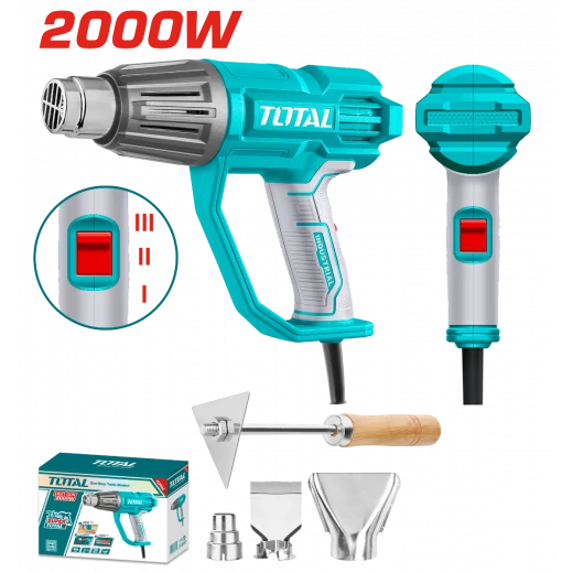 Total 2000W Heat Gun with Variable Temperature & Airflow Settings, Includes Nozzles & Scraper (TB20078) Total 2000W Heat Gun with Variable Temperature & Airflow Settings, Includes Nozzles & Scraper (TB20078)