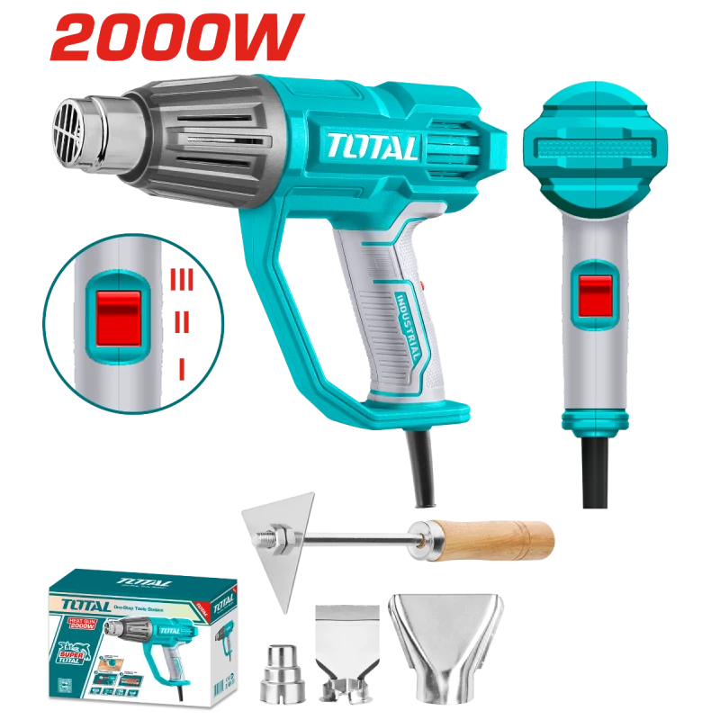 Total 2000W Heat Gun with Variable Temperature & Airflow Settings, Includes Nozzles & Scraper (TB20078) - Total