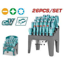 TOTAL 26 Pcs Screwdriver Set – CR-V Steel, Slotted, Phillips & Precision, With Plastic Frame (THT250626)