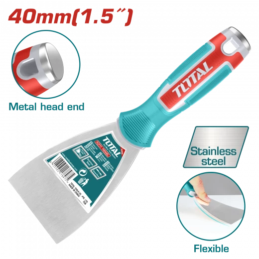 TOTAL Putty Trowel 40mm 1.5 Inch Stainless Steel Heat Treated Fine Polished Finish TOTAL Putty Trowel 40mm 1.5 Inch Stainless Steel Heat Treated Fine Polished Finish