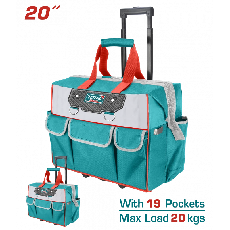 TOTAL Rolling Tool Bag 20 & Heavy-Duty with Telescopic Handle (THRRTB2012) - Total