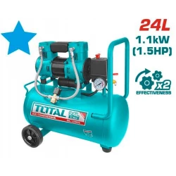 TOTAL Air Compressor (TCS1110242), 1100W 1.5HP Oil-Free Motor, 24L Tank, Low-Noise 8 Bar Air Compressor for Home, Garage & Workshop Use