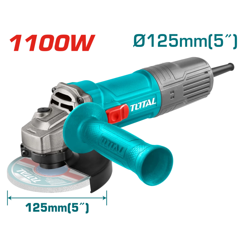 TOTAL Angle Grinder 1100W, 5-Inch (125mm) Disc, 12000 RPM, M14 Spindle, with Side Handle, Powerful Electric Grinder for Cutting, Grinding & Polishing - Total