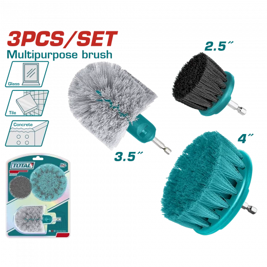 TOTAL 3-Piece Multipurpose Drill Brush Set - 1/4