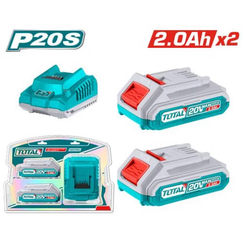 طقم بطارية وشاحن ليثيوم أيون Total P20S (TFBCPK1222) - توتال