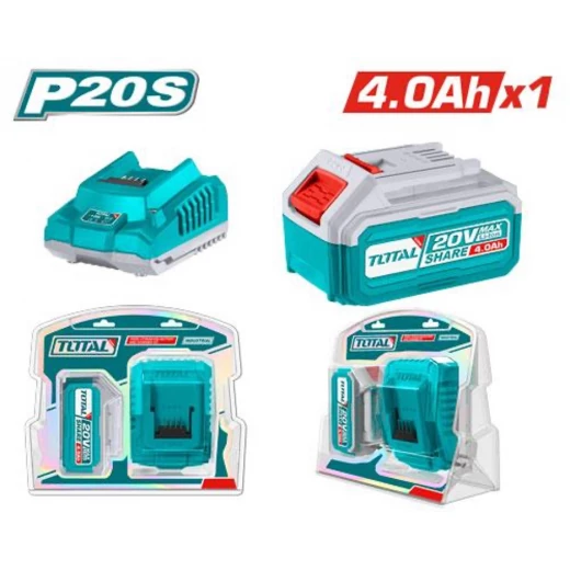 طقم بطارية وشاحن ليثيوم أيون 4.0 أمبير ساعة P20S من توتال (TFBCPK1214)