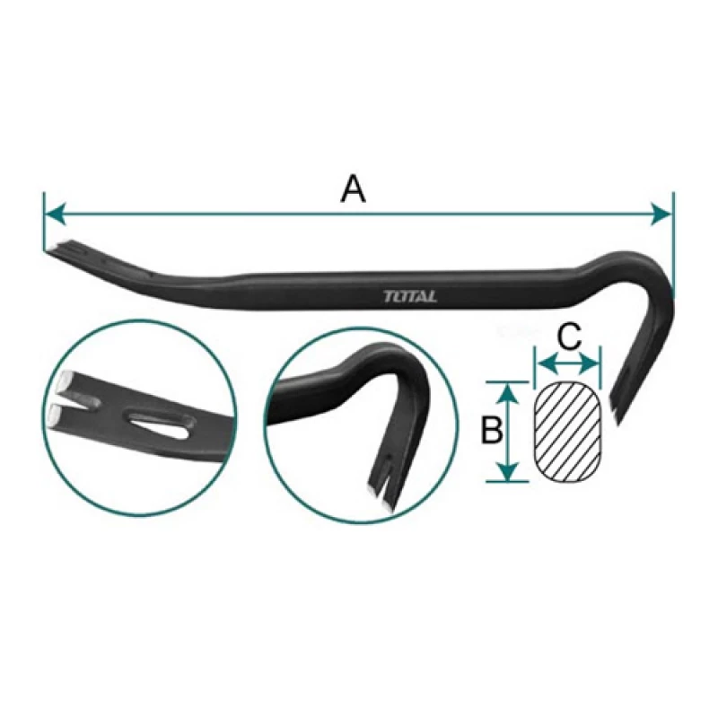 عتلة هدم 12 إنش من توتال – مصنوعة من الفولاذ المتين لأعمال الهدم والبناء - توتال