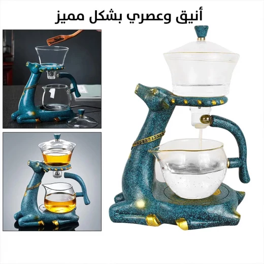 إبريق شاي زجاجي بشكل غزال مع صنبور سفلي, تصميم أنيق مقاوم للحرارة لتحضير الشاي بالأعشاب والأوراق، بدون تنقيط، زجاج شفاف - Image 4