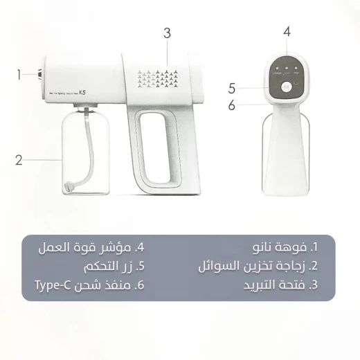 جهاز رش نانو K5PRO مع ضوء أزرق, بخاخ تعقيم محمول للاستخدام المنزلي والمهني، تقنية رذاذ نانو، خفيف الوزن وسهل الاستخدام - Image 9