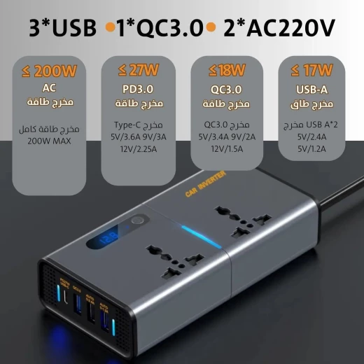 محول شاحن سيارة مع شحن سريع USB و Type-C - طاقة 12 فولت - Image 8