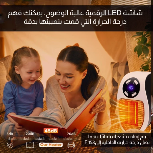 دفاية شخصية صغيرة مع جهاز تحكم عن بعد, دفاية كهربائية موصلة بالحائط لتدفئة الغرف الصغيرة, مدمجة، موفرة للطاقة وقابلة لضبط درجة الحرارة - Image 3
