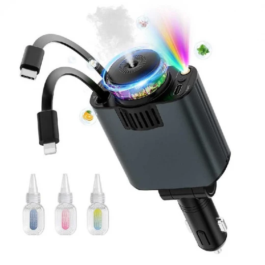 شاحن سيارة USB-C سريع مع معطر هواء وإضاءة نجوم شاحن سيارة USB-C سريع مع معطر هواء وإضاءة نجوم