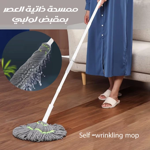 ممسحة ذاتية العصر بمقبض لولبي من الألياف الدقيقة رأس دوار 360 درجة - Image 2