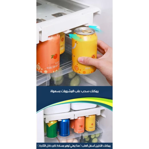 منظم رف تخزين علب المشروبات بالثلاجة، قابل للتكديس، يحمل 12 علبة، شفاف - Image 7