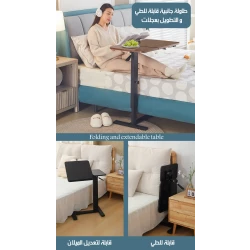MetaShop Folding and Extendable Side Table with Wheels, Versatile Design for Living Room and Bedroom, Black Finish, 1 Piece, Easy to Store