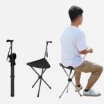 عكاز ErgoComfort متعدد الاستخدامات 2 في 1 يتحول إلى كرسي قابل للطي لكبار السن وذوي الاحتياجات الخاصة تصميم خفيف الوزن يدعم وزنًا يصل إلى 250 رطلاً، ارتفاع قابل للتعديل