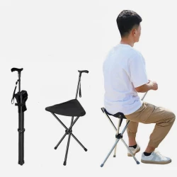 ErgoComfort 2in1 Walking Stick With Seat Portable Folding Cane for Seniors and Individuals Requiring Mobility Assistance Lightweight Design Supports Up to 250lbs, Adjustable Height