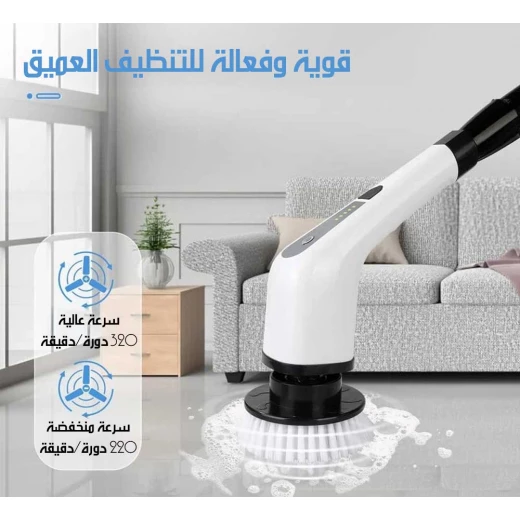 فرشاة تنظيف كهربائية لاسلكية دوارة 360 درجة مع 3 رؤوس قابلة للتبديل لتنظيف قوي للمطبخ والحمام والبلاط والأرضيات والجدران تصميم قابل لإعادة الشحن محمول - Image 7