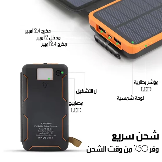 Solar Power Bank Portable Charger 20000mAh Black for Smartphones and Tablets - Image 4