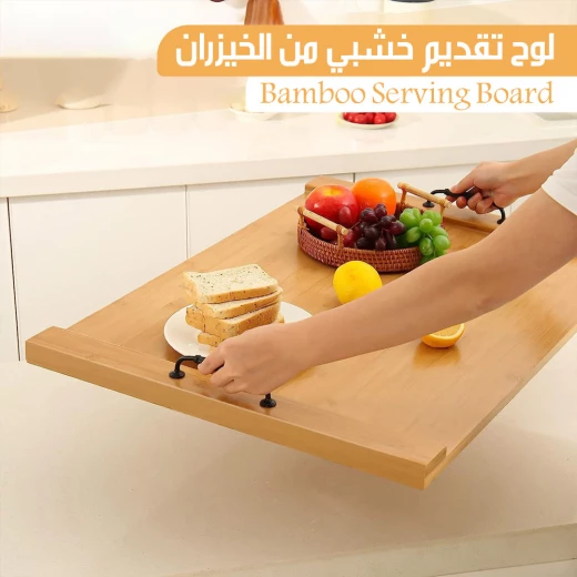 لوح تقديم خشبي من الخيزران طبيعي للجبن والفواكه والمأكولات الأخرى 12 بوصة تصميم متين ومضاد للبكتيريا للاستخدام اليومي والمناسبات الخاصة - Image 3