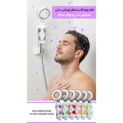 رأس دش فاخر بفلتر فيتامين سي وعلاج عطري: فلتر بولي بروبيلين لإزالة الشوائب، يعزز صحة البشرة والشعر، سهل التركيب، متوافق مع معظم أنظمة الدش القياسية - Image 3