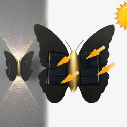 مصباح حائط شمسي على شكل فراشة، إضاءة خارجية تعمل بالطاقة الشمسية، تصميم ديكوري أنيق، تشغيل وإيقاف تلقائي، سهل التركيب للحدائق والمداخل