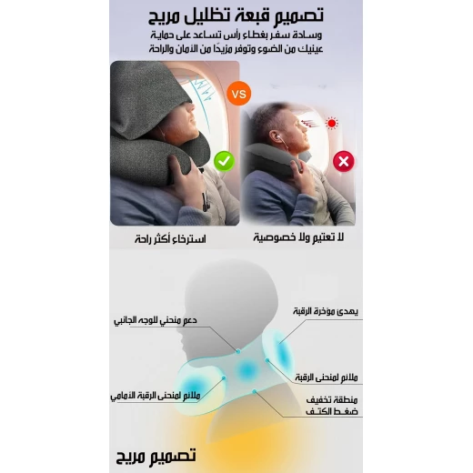 Premium Memory Foam Travel Pillow with Hood, Ergonomic Neck Support for Airplane, Car, Train, Provides Superior Comfort and Relaxation, Includes Compact Carrying Case - Image 8