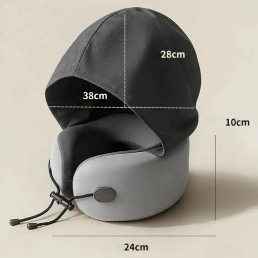 Premium Memory Foam Travel Pillow with Hood, Ergonomic Neck Support for Airplane, Car, Train, Provides Superior Comfort and Relaxation, Includes Compact Carrying Case - Image 9