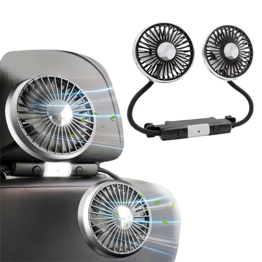 Dual-Head Car Fan with LED Lights, Powerful Adjustable Cooling, Flexible Hoses for Directed Airflow, Built-In LED Lighting, Ideal for Drivers and Passengers Dual-Head Car Fan with LED Lights, Powerful Adjustable Cooling, Flexible Hoses for Directed Airflow, Built-In LED Lighting, Ideal for Drivers and Passengers