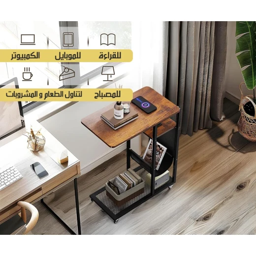 طاولة جانبية عصرية مع محطة شحن مدمجة، مزودة بمشترك كهربائي ومنافذ USB، حل عملي لشحن الأجهزة، مثالية لغرف المعيشة وغرف النوم - Image 4