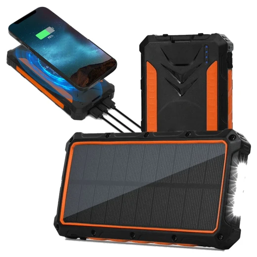 MetaShop 36000mAh Solar Power Bank with LED Flashlight Black Orange Frame Orange MetaShop 36000mAh Solar Power Bank with LED Flashlight Black Orange Frame Orange
