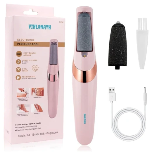 Electric Foot File & Callus Remover, Rechargeable USB, 2 Speed Settings, 2 Interchangeable Heads for Removing Dead Skin & Calluses - Electric - Image 2