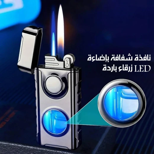 قداحة بلهب مزدوج (توربو وعادي) – تصميم أنيق مع مؤشر غاز LED أزرق، تجمع بين الفخامة والعملية، خيار مثالي للإهداء ولمن يبحث عن التميز - Image 4