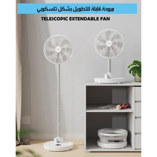مروحة تلسكوبية قابلة للتمديد بارتفاع قابل للتعديل – تتحول من مروحة مكتب مدمجة إلى مروحة أرضية كاملة الحجم، مع جهاز تحكم عن بُعد وتصميم عصري وسهولة الحمل والتخزين - Telescopic - Image 3