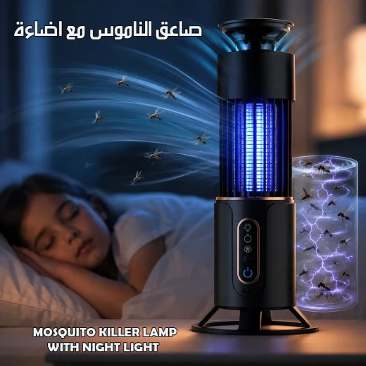 مصباح قاتل للبعوض مع إضاءة ليلية، جهاز كهربائي للتخلص من البعوض والحشرات الطائرة، مصيدة حشرات بضوء UV، تصميم هادئ للاستخدام في المنزل وغرفة النوم والمكتب - Mosquito Killer Lamp - Image 3