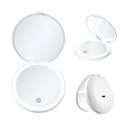 مرآة مكياج مزودة بإضاءة LED قابلة للتعديل من MetaShop موديل MM-LED-01 تعمل بمنفذ USB مع التحكم باللمس ومحاكاة الضوء الطبيعي لنتائج احترافية