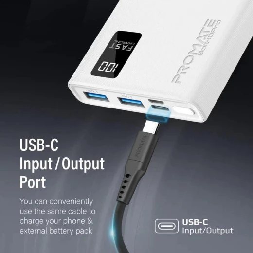باور بانك بولت-10 برو 10000 مللي أمبير/ساعة - منفذي USB-A وUSB-C - أبيض من بروميت - برو مات - Image 4