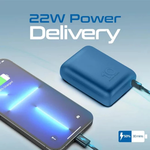 باور بانك Acme-PD20 بسعة 10000 مللي أمبير، شحن سريع بقوة 20 واط PD عبر USB-C وتقنية صحن سريع 3.0، بطارية محمولة مدمجة متوافقة مع آيفون وسامسونج وأجهزة أندرويد, أزرق من بروميت - برو مات - Image 6