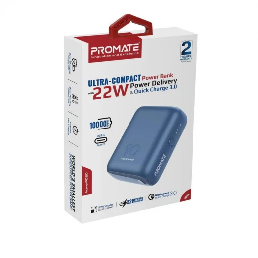 باور بانك Acme-PD20 بسعة 10000 مللي أمبير، شحن سريع بقوة 20 واط PD عبر USB-C وتقنية صحن سريع 3.0، بطارية محمولة مدمجة متوافقة مع آيفون وسامسونج وأجهزة أندرويد, أزرق من بروميت - برو مات - Image 7