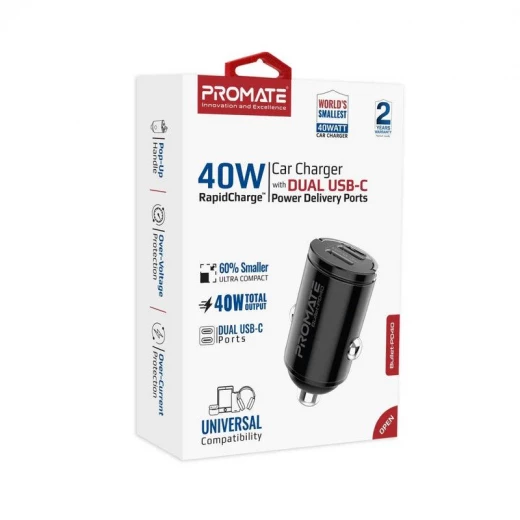 شاحن سيارة Promate Bullet-PD40 بقوة 40 واط بمنفذي USB-C - برو مات - Image 11