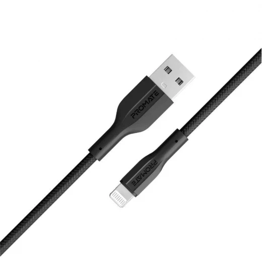 كابل شحن آيفون XCord-Ai أسود, معتمد من ابلMFi، عالي التحمل وسرعة شحن فائقة, متوافق مع أجهزة ايفون و ايباد و ايربودز من بروميت كابل شحن آيفون XCord-Ai أسود, معتمد من ابلMFi، عالي التحمل وسرعة شحن فائقة, متوافق مع أجهزة ايفون و ايباد و ايربودز من بروميت
