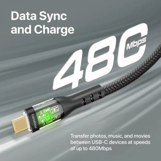 كابل ترانس لاين-سي سي USB-C بقوة 60 واط - شحن فائق السرعة، أسود من بروميت - برو مات - Image 5